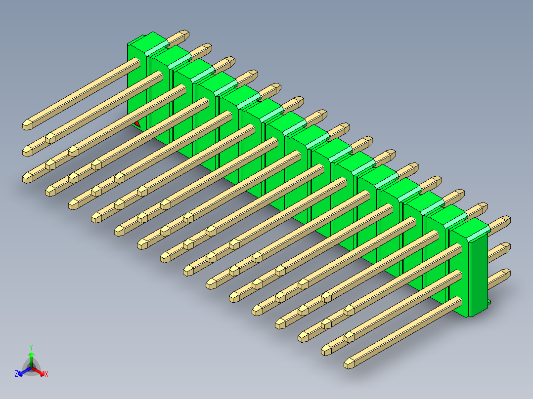 彩色公头100mil（2.54mm）系列-DS1021_green_3x15p_100mil_Type5_rev1.0正等轴测图