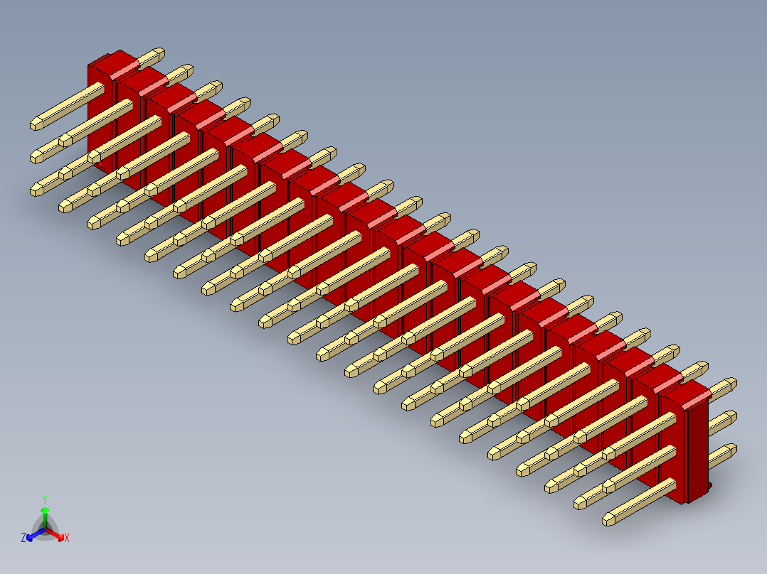 彩色公头100mil（2.54mm）系列-DS1021_red_3x21p_100mil_Type1_rev1.0正等轴测图