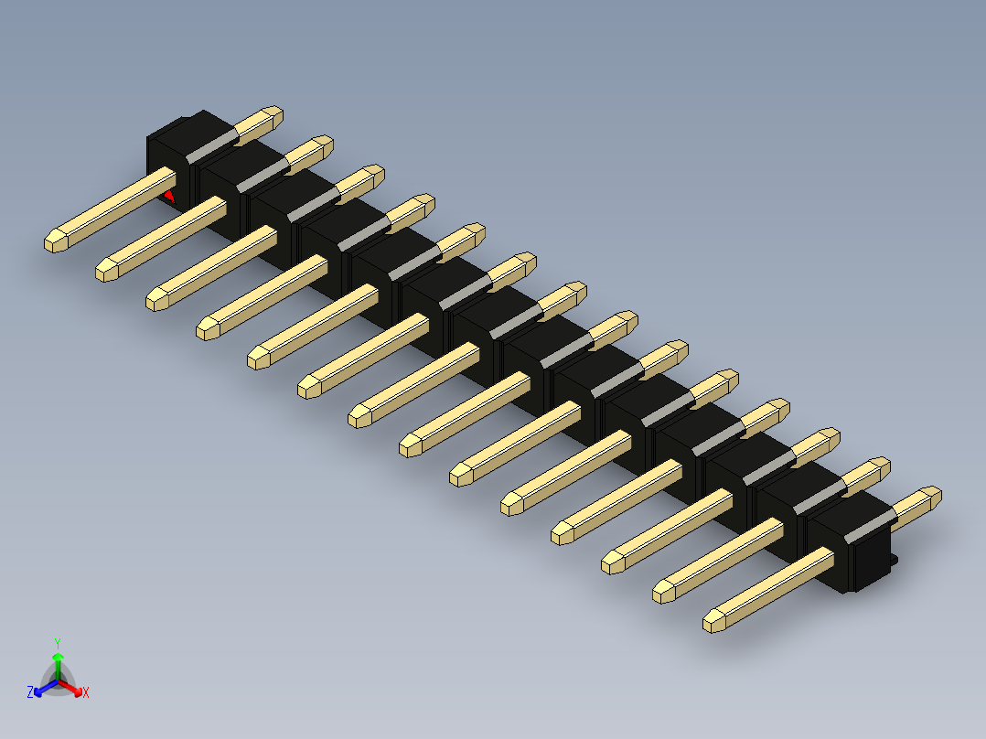 彩色公头100mil（2.54mm）系列-DS1021_black_1x14p_100mil_Type1_rev1.0正等轴测图
