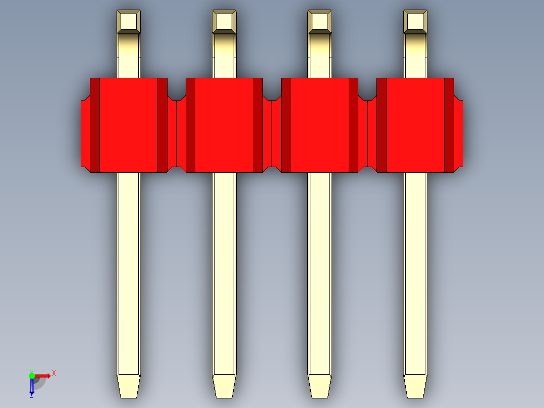 彩色公排针 100mil 2.54mm 系列-DS1022_red_08p_100mil_TypeSMT_rev1.0俯视图