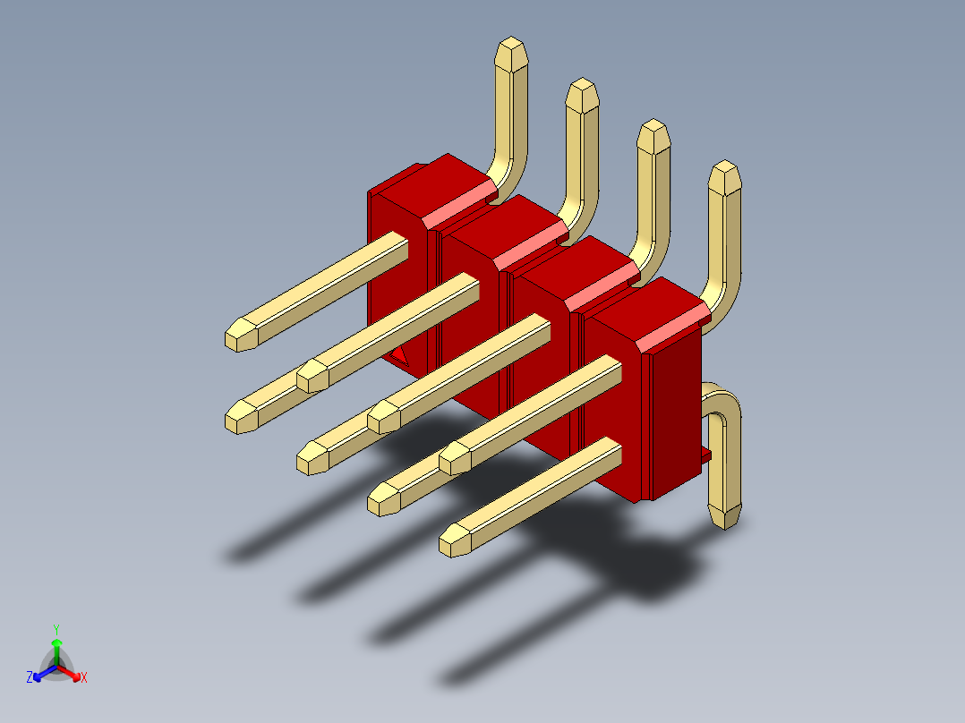 彩色公排针 100mil 2.54mm 系列-DS1022_red_08p_100mil_TypeSMT_rev1.0正等轴测图
