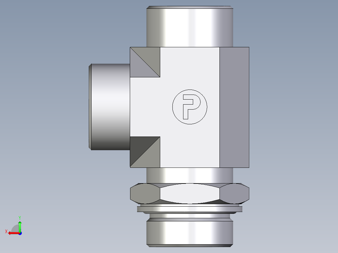 卡套式工业通用硬管接头EO_Adjustable_locknut_run_tee_LEE30SMOMDCF后视图