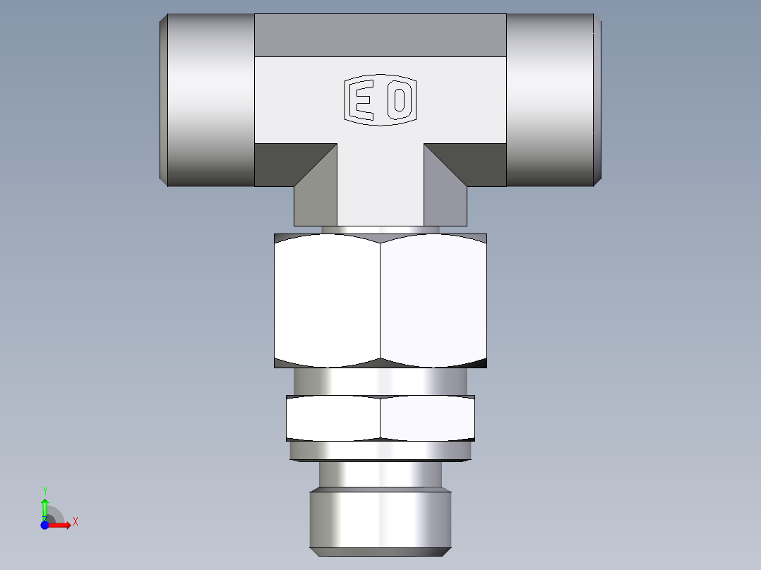 卡套式工业通用硬管接头EO_Assembled_adjustable_standpipe_branch_tee_EVT15LMOMD71前视图