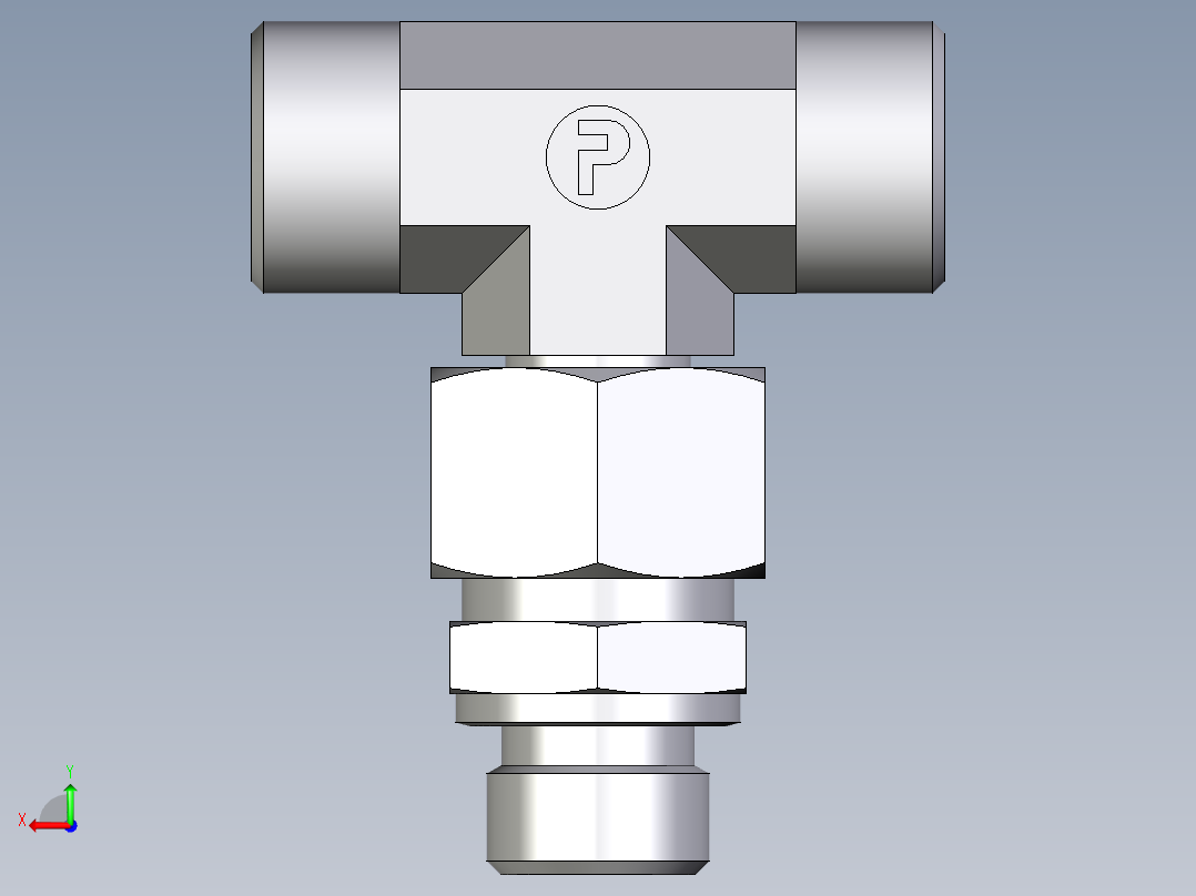 卡套式工业通用硬管接头EO_Assembled_adjustable_standpipe_branch_tee_EVT15LMOMD71后视图
