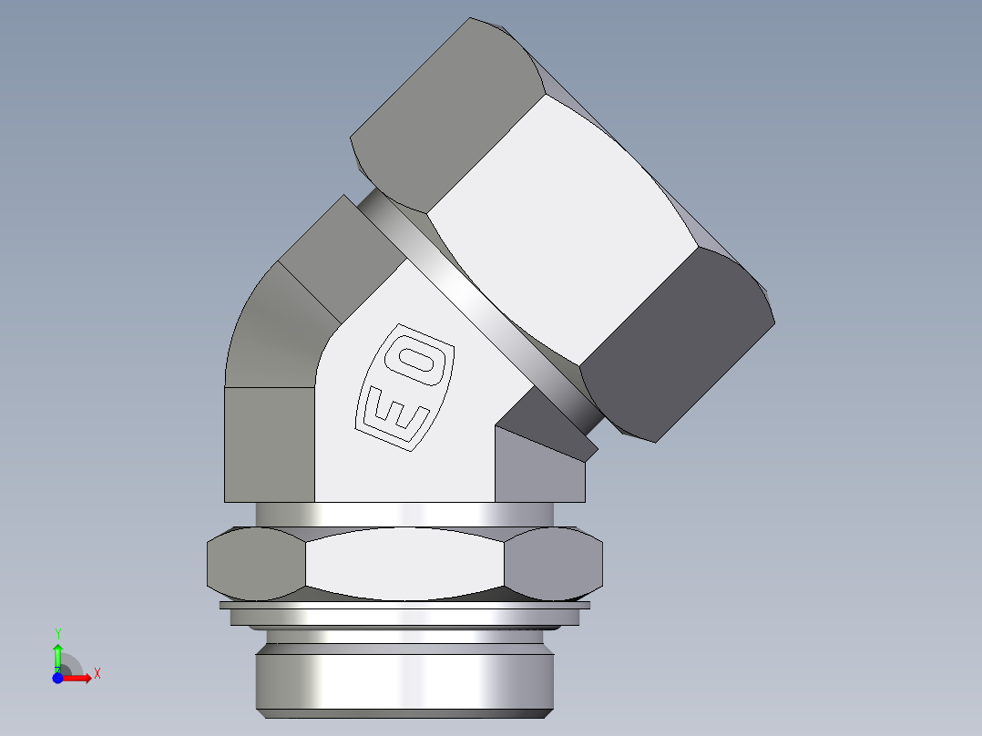 卡套式工业通用硬管接头EO_Adjustable_locknut_45_deg_elbow_VEE38SRCF前视图
