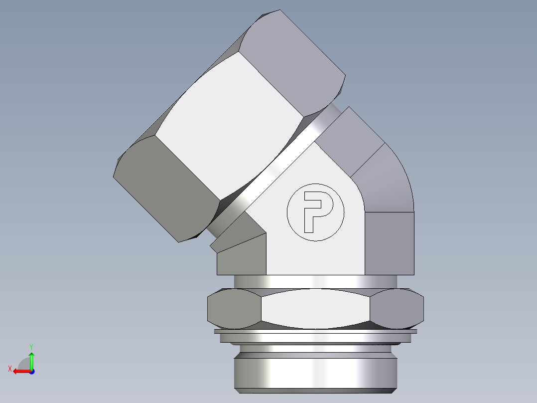 卡套式工业通用硬管接头EO_Adjustable_locknut_45_deg_elbow_VEE38SRCF后视图