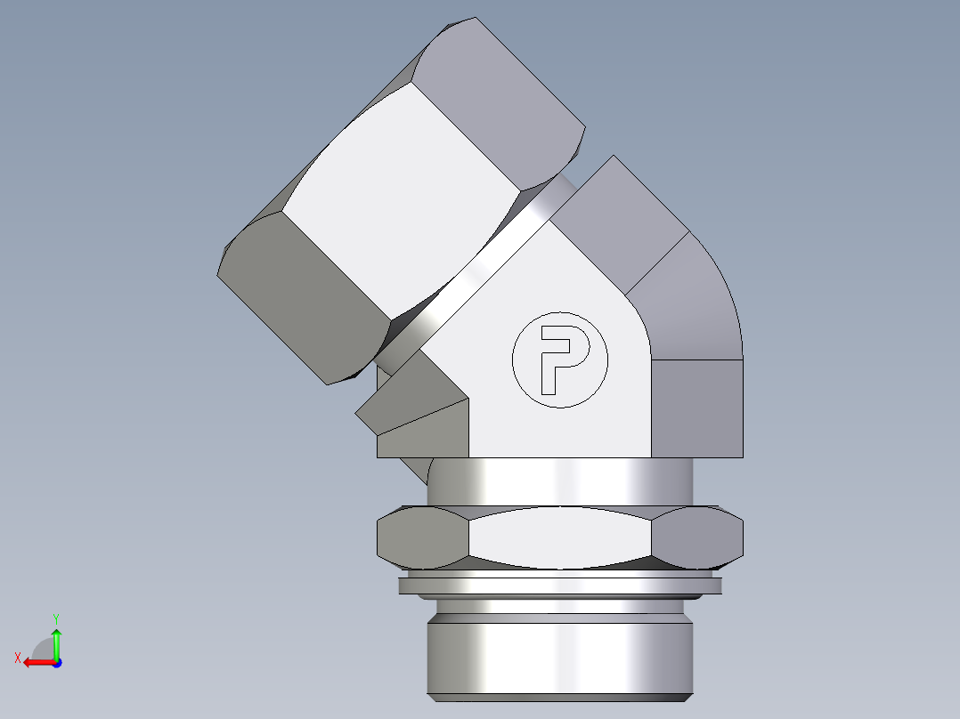 卡套式工业通用硬管接头EO_Adjustable_locknut_45_deg_elbow_VEE30ZSMCF后视图