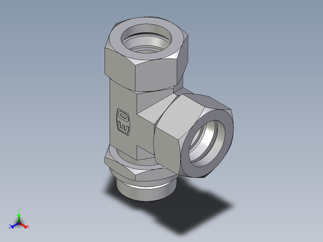 卡套式工业通用硬管接头EO_Adjustable_locknut_run_tee_LEE28ZLMORCF正等轴测图
