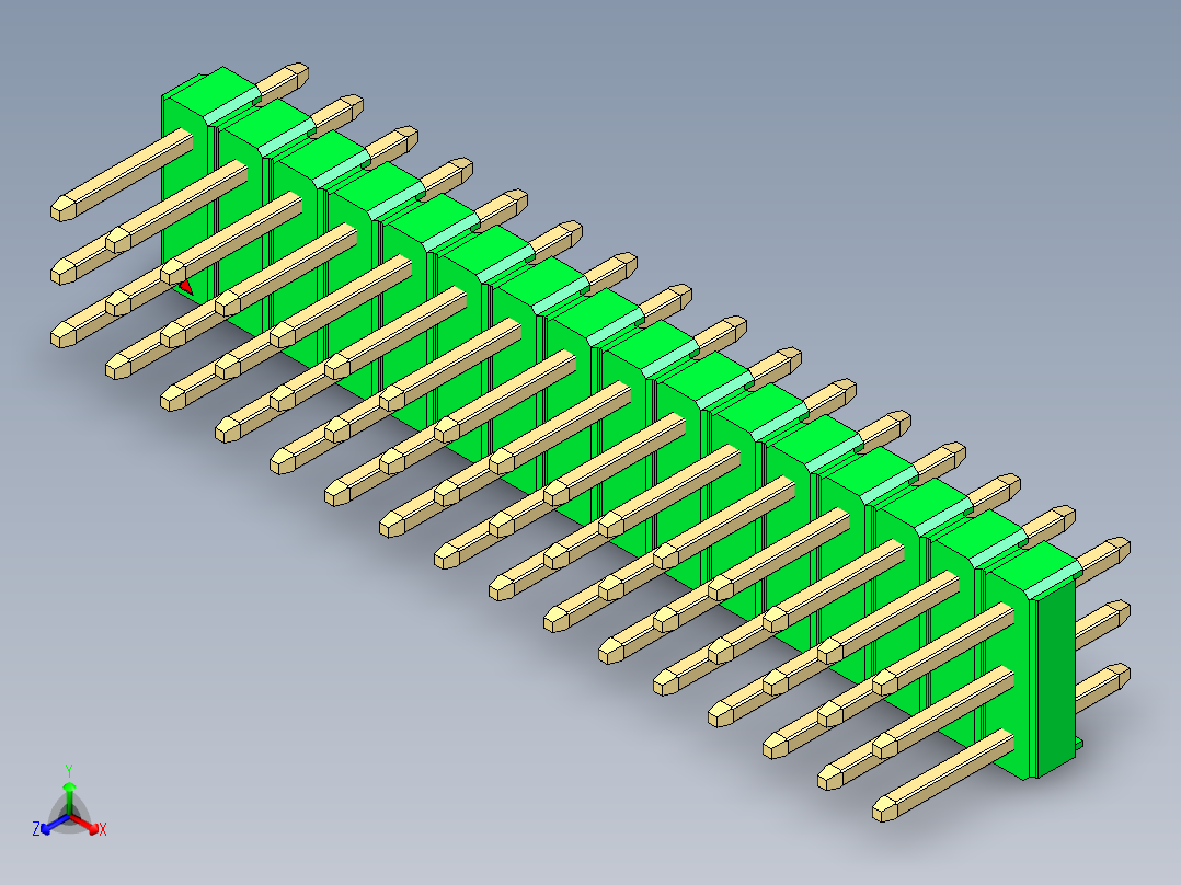 彩色公头100mil（2.54mm）系列-DS1021_green_3x16p_100mil_Type1_rev1.0正等轴测图