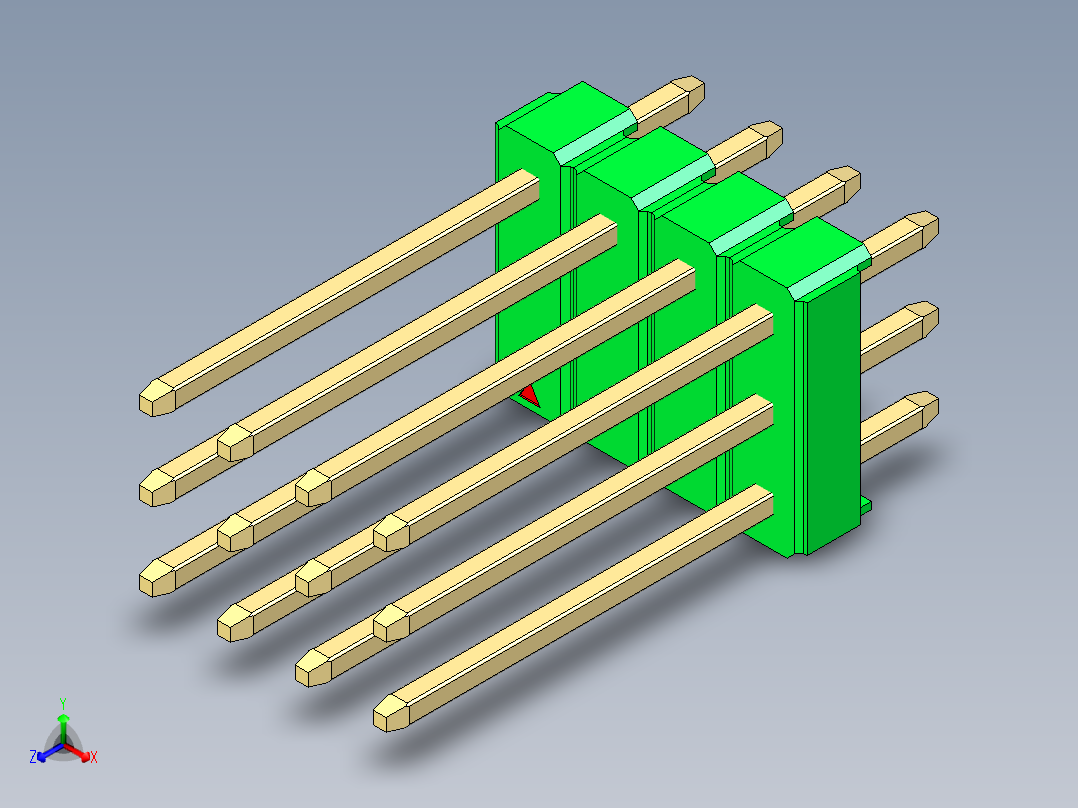 彩色公头100mil（2.54mm）系列-DS1021_green_3x04p_100mil_Type5_rev1.0正等轴测图