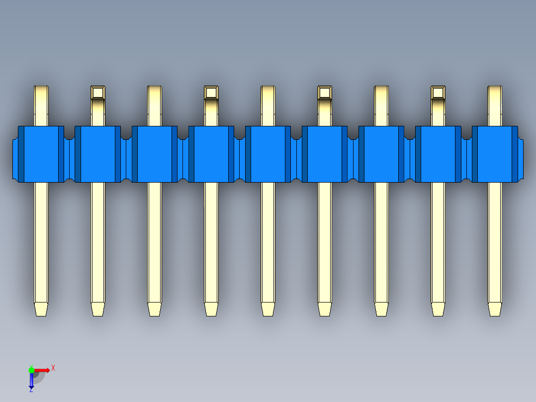 彩色公排针 100mil 2.54mm 系列-DS1022_blue_09p_100mil_Type_SMT_R2_rev1.0俯视图