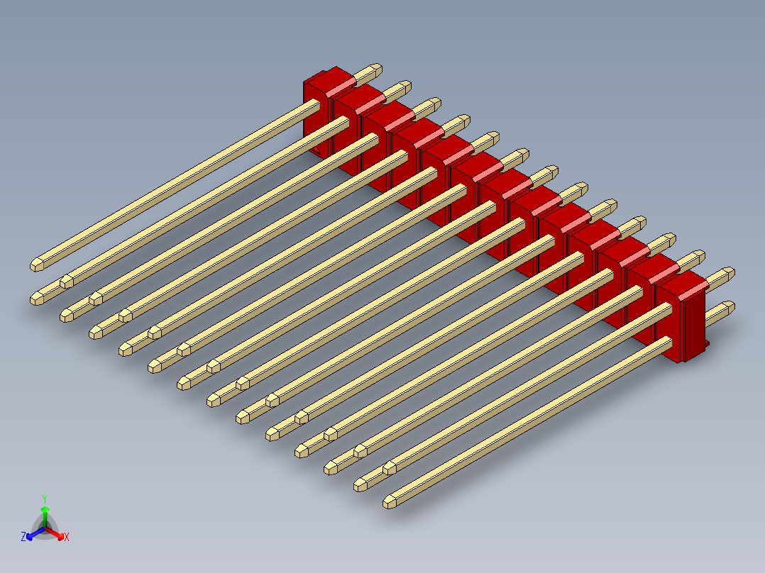 彩色公头100mil（2.54mm）系列-DS1021_red_2x13p_100mil_Type43_rev1.0正等轴测图