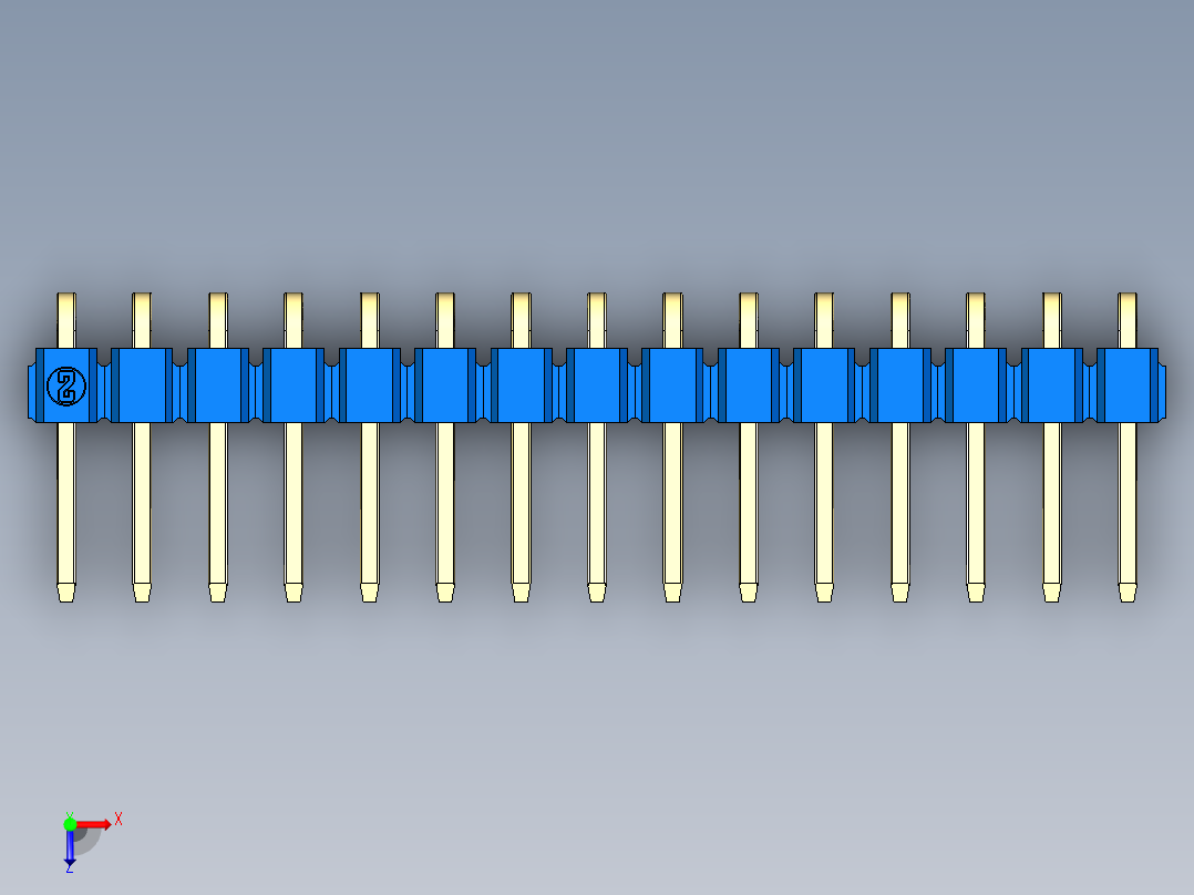 彩色公排针 100mil 2.54mm 系列-DS1022_blue_1x15p_100mil_TypeD_rev1.0俯视图