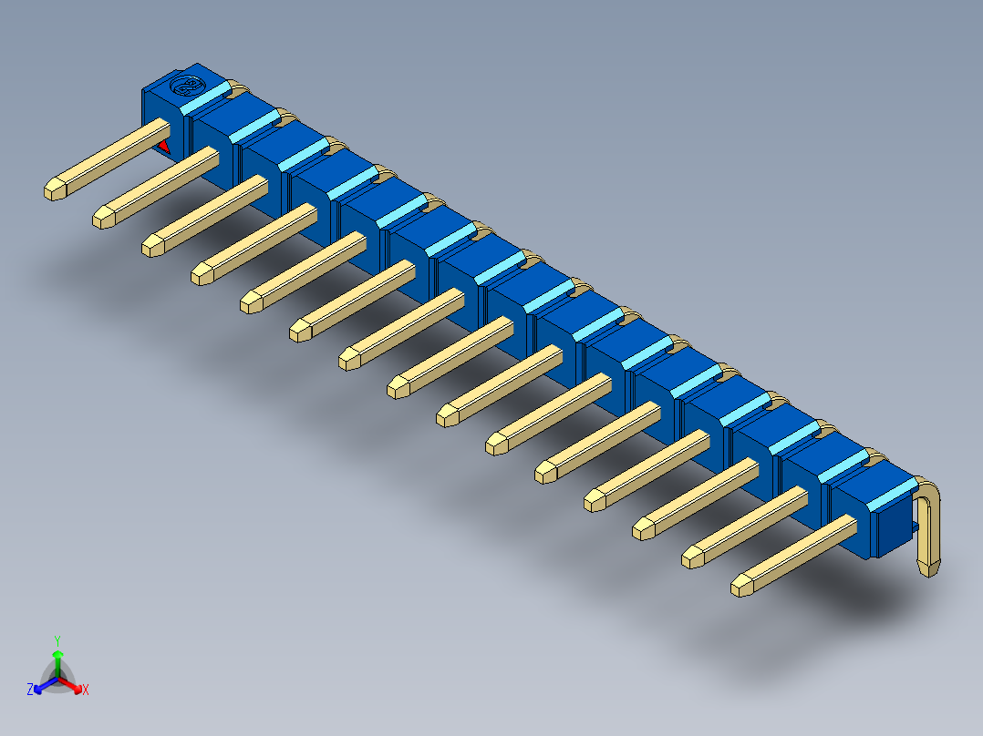 彩色公排针 100mil 2.54mm 系列-DS1022_blue_1x15p_100mil_TypeD_rev1.0正等轴测图