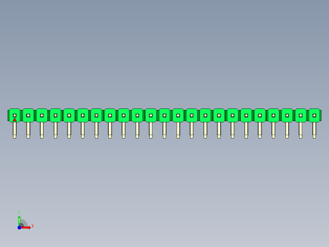 彩色公排针 100mil 2.54mm 系列-DS1022_green_1x23p_100mil_TypeD_rev1.0前视图