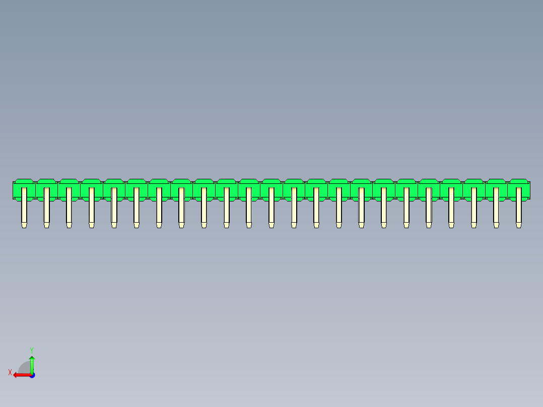 彩色公排针 100mil 2.54mm 系列-DS1022_green_1x23p_100mil_TypeD_rev1.0后视图