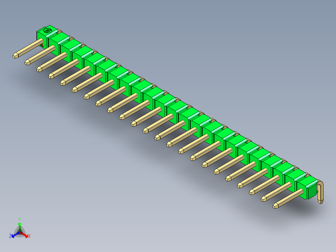 彩色公排针 100mil 2.54mm 系列-DS1022_green_1x23p_100mil_TypeD_rev1.0正等轴测图