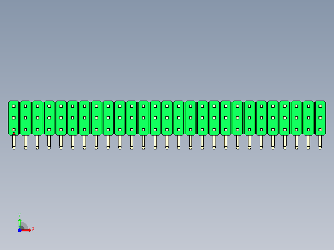 彩色公排针 100mil 2.54mm 系列-DS1022_green_3x27p_100mil_TypeD_rev1.0前视图