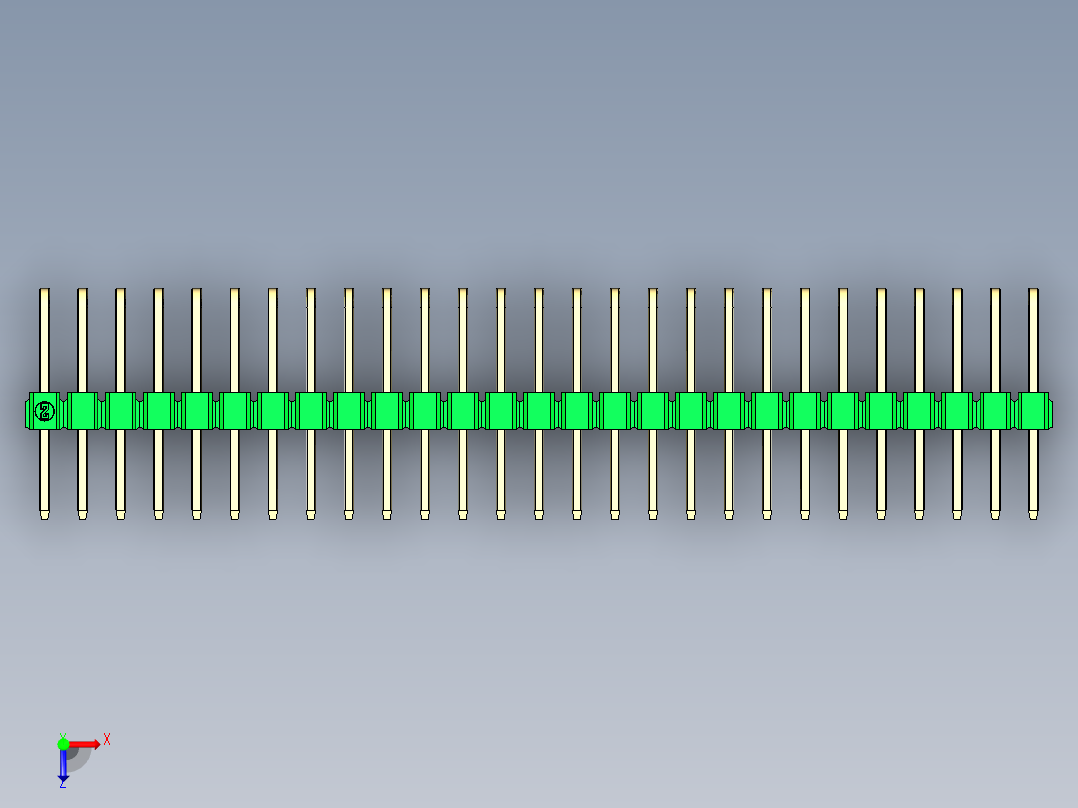 彩色公排针 100mil 2.54mm 系列-DS1022_green_3x27p_100mil_TypeD_rev1.0俯视图