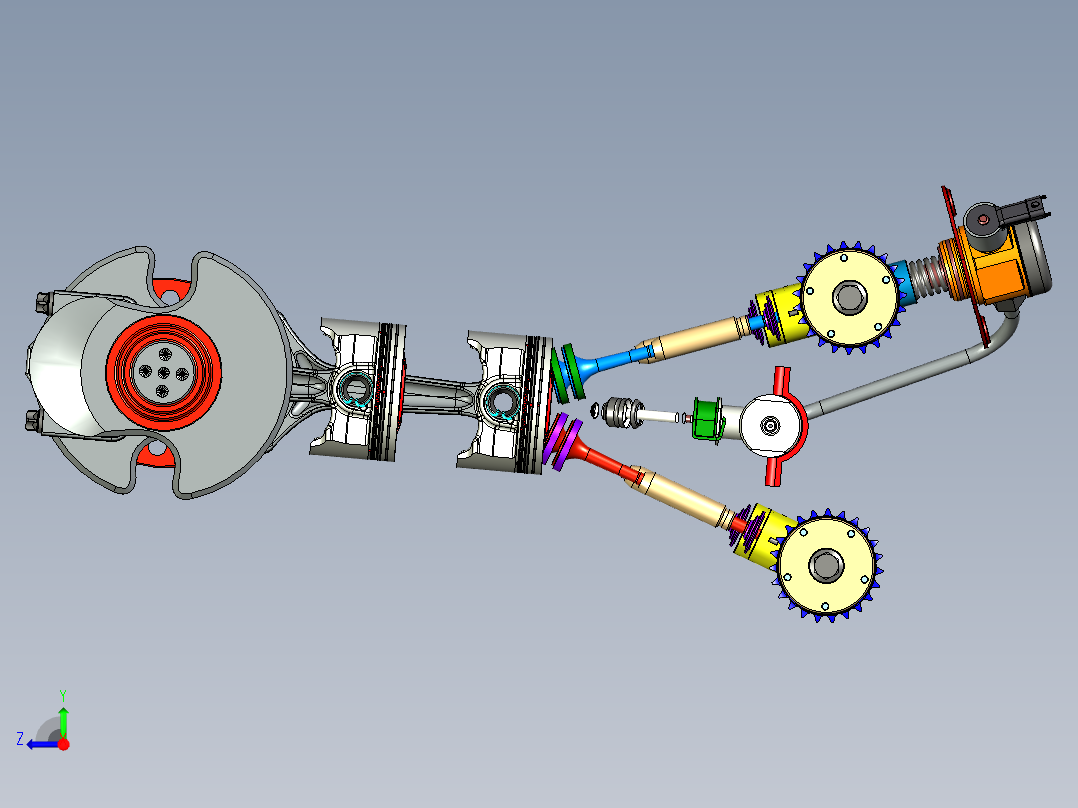 小型四缸发动机右视图