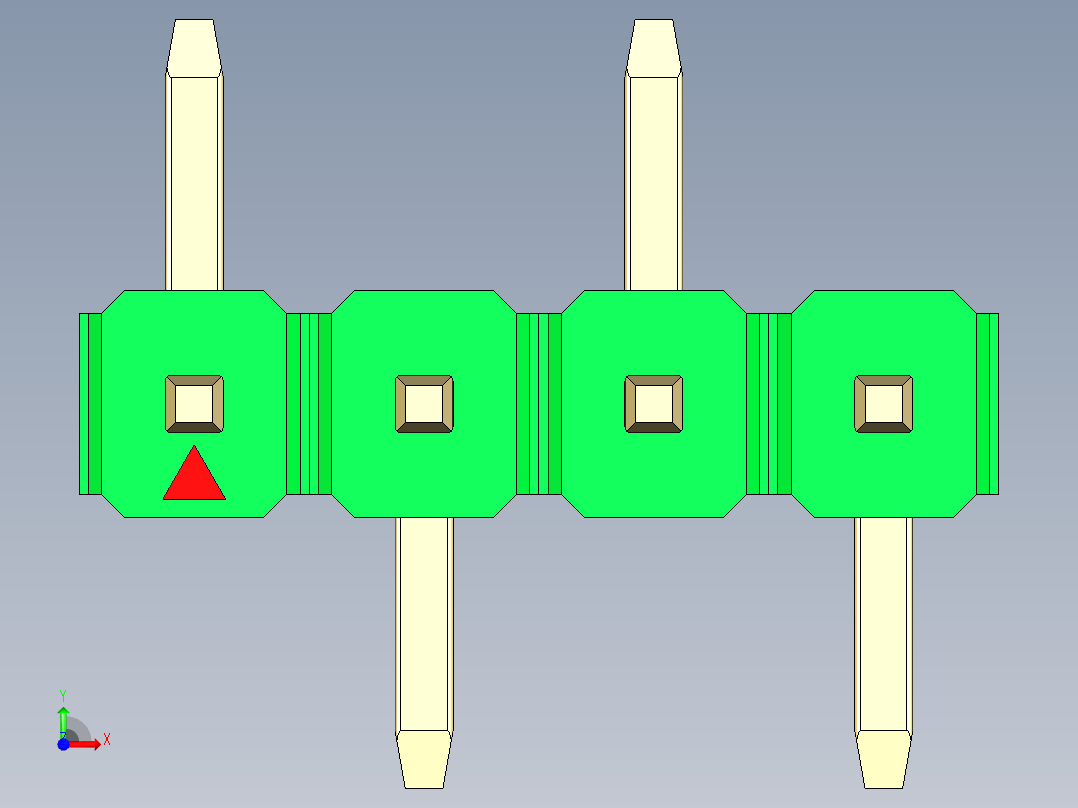 彩色公排针 100mil 2.54mm 系列-DS1022_green_04p_100mil_Type_SMT_R1_rev1.0前视图