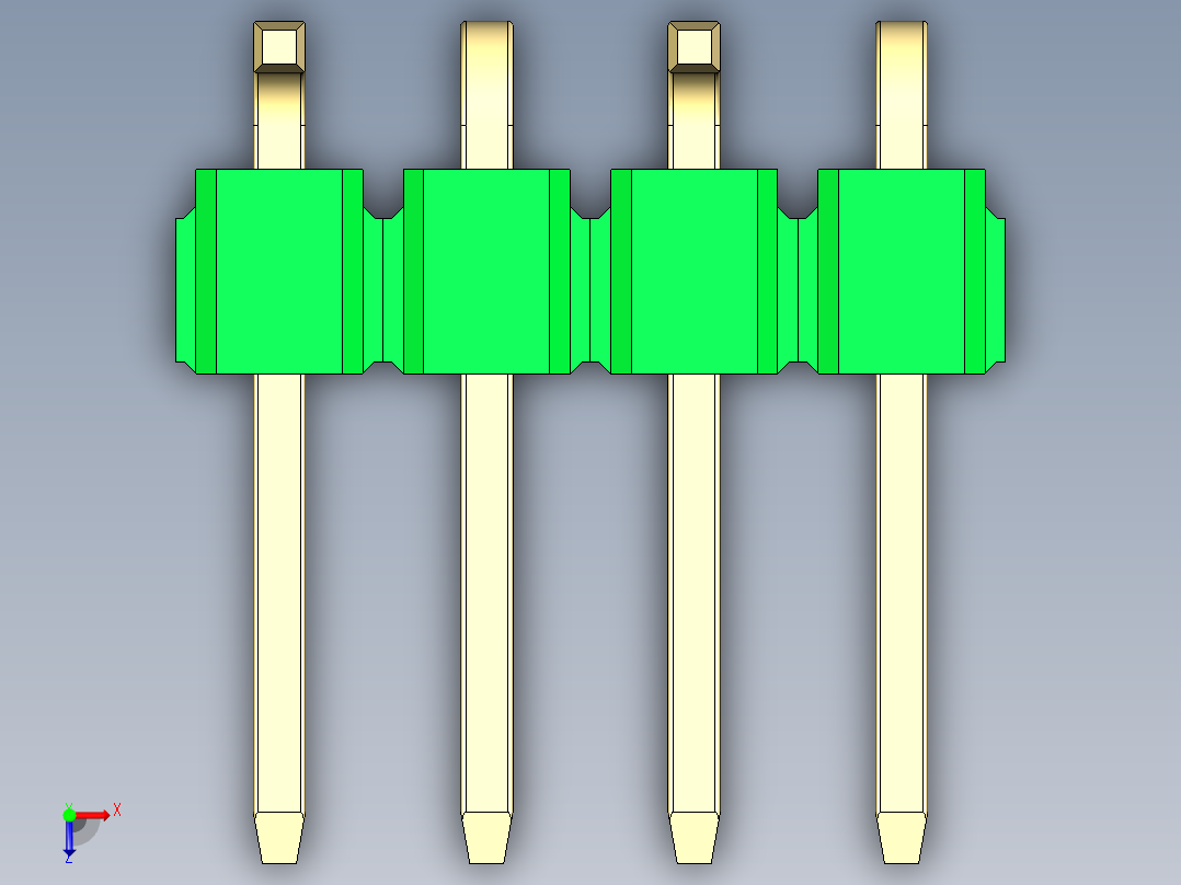 彩色公排针 100mil 2.54mm 系列-DS1022_green_04p_100mil_Type_SMT_R1_rev1.0俯视图
