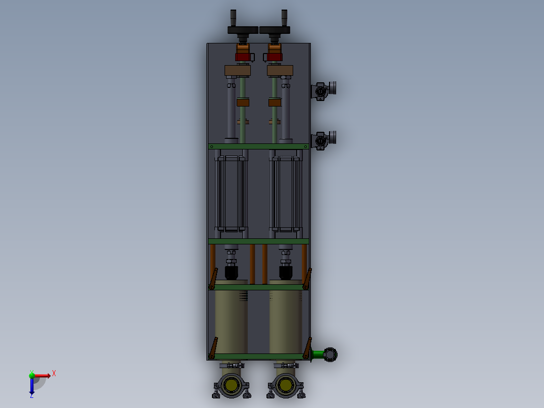 气动灌装机（手动灌装机）采用手摇的方式加力，达到装罐的目的俯视图