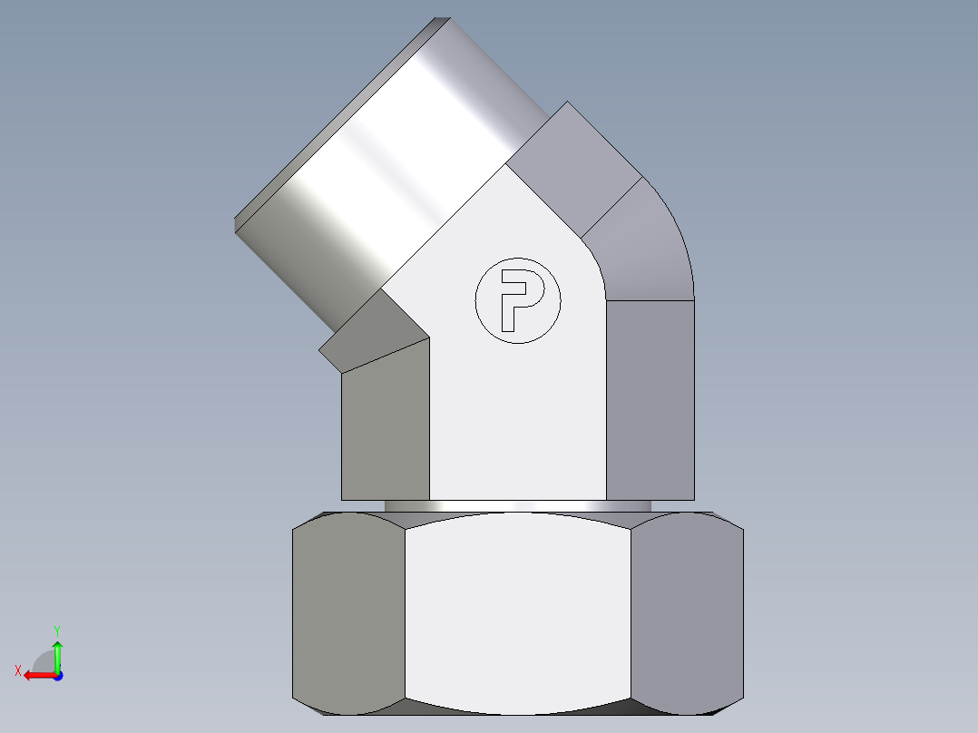 卡套式工业通用硬管接头EO_Swivel_nut_45_deg_elbow_EV25SOMDCF后视图