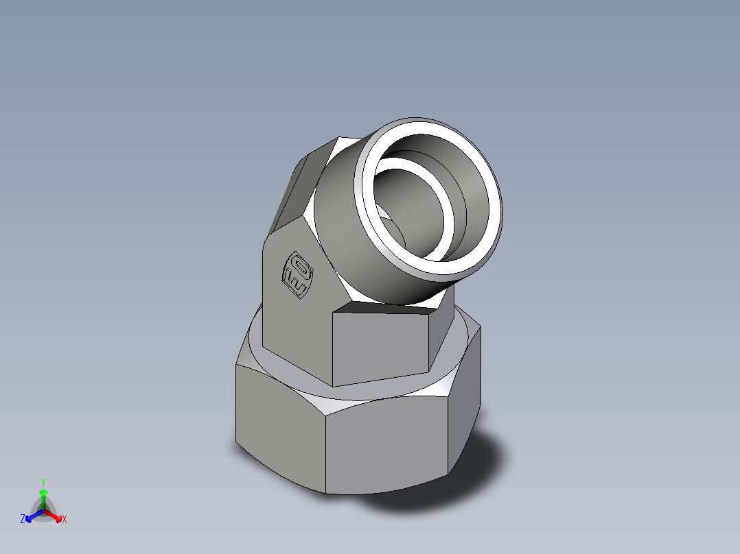 卡套式工业通用硬管接头EO_Swivel_nut_45_deg_elbow_EV25SOMDCF正等轴测图