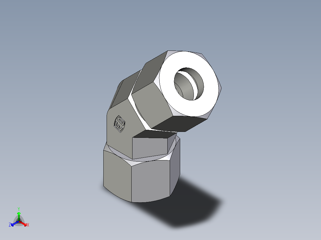 卡套式工业通用硬管接头EO_Swivel_nut_45_deg_elbow_EV12ZS71正等轴测图