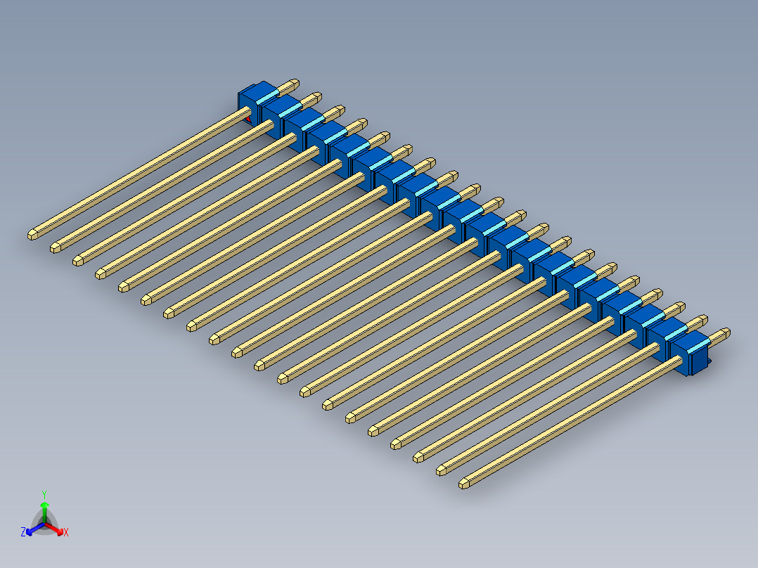 彩色公头100mil（2.54mm）系列-DS1021_blue_1x20p_100mil_Type43_rev1.0正等轴测图