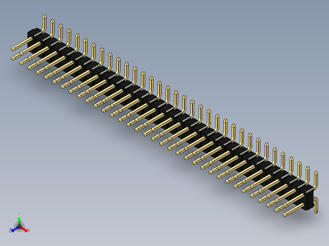 彩色公排针 100mil 2.54mm 系列-DS1022_black_68p_100mil_TypeSMT_rev1.0正等轴测图
