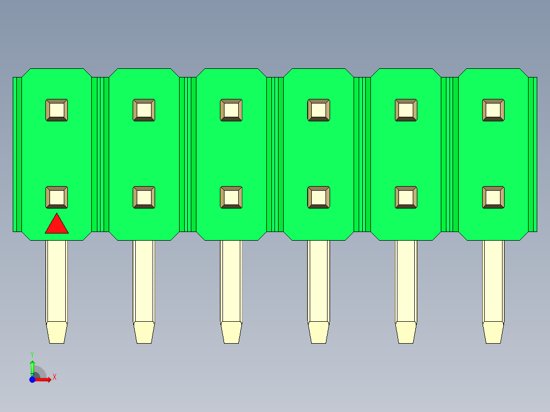 彩色公排针 100mil 2.54mm 系列-DS1022_green_2x06p_100mil_TypeD_rev1.0前视图