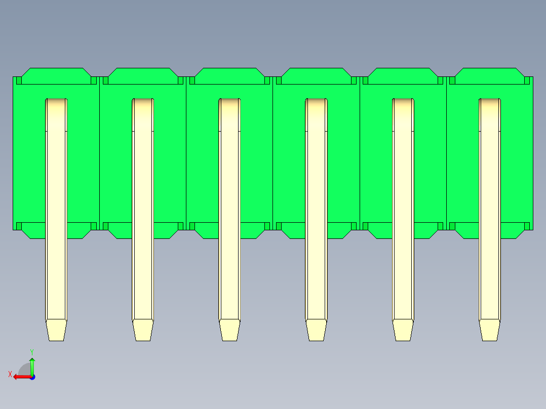 彩色公排针 100mil 2.54mm 系列-DS1022_green_2x06p_100mil_TypeD_rev1.0后视图