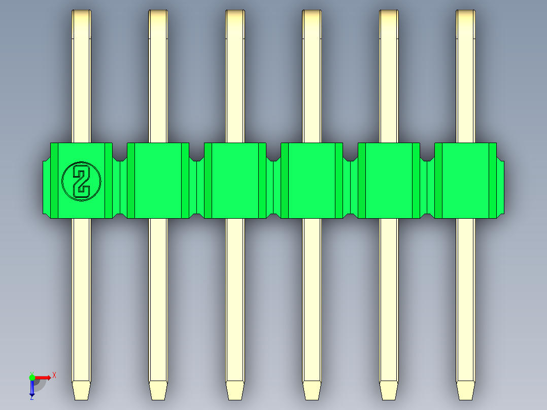 彩色公排针 100mil 2.54mm 系列-DS1022_green_2x06p_100mil_TypeD_rev1.0俯视图