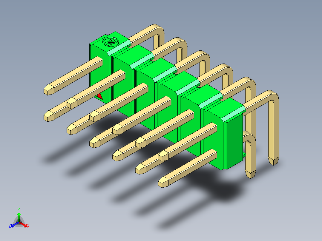 彩色公排针 100mil 2.54mm 系列-DS1022_green_2x06p_100mil_TypeD_rev1.0正等轴测图
