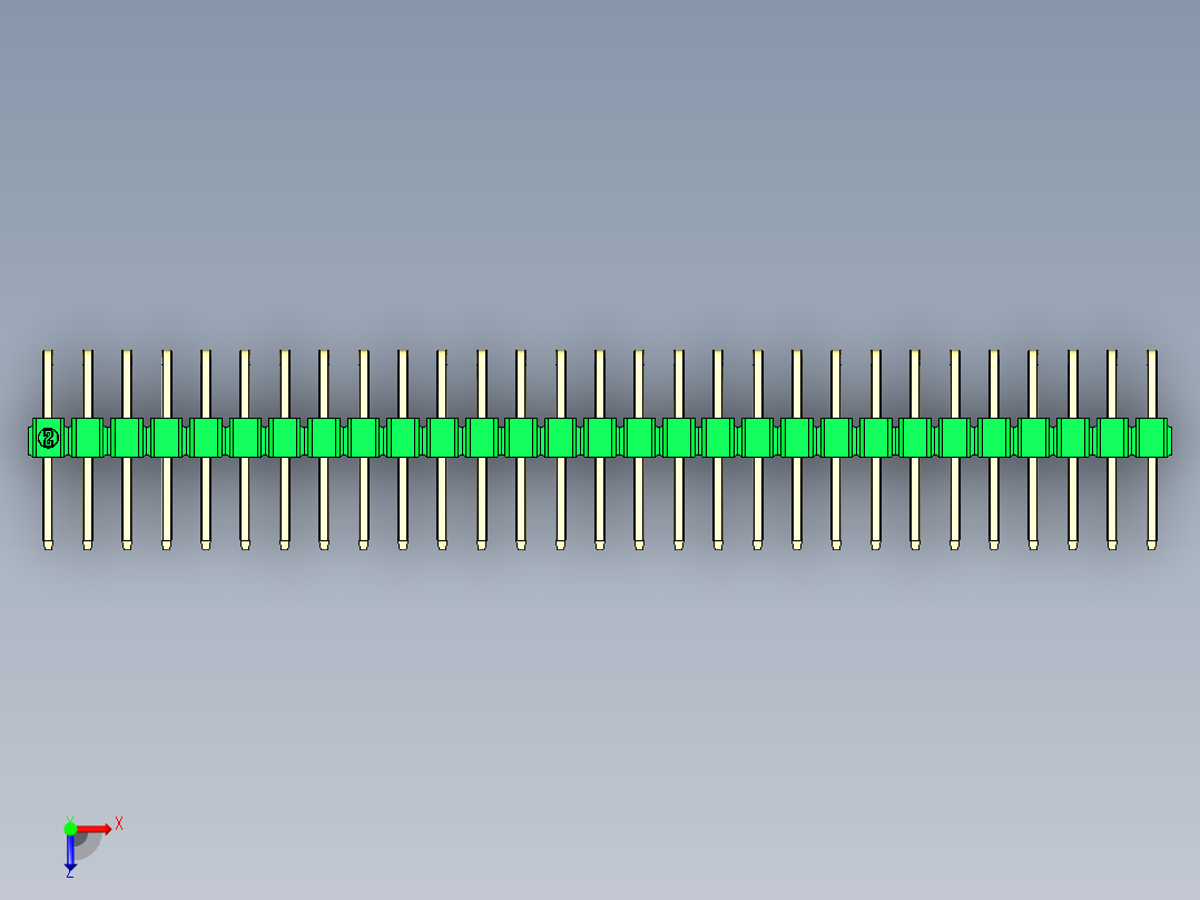 彩色公排针 100mil 2.54mm 系列-DS1022_green_2x29p_100mil_TypeD_rev1.0俯视图
