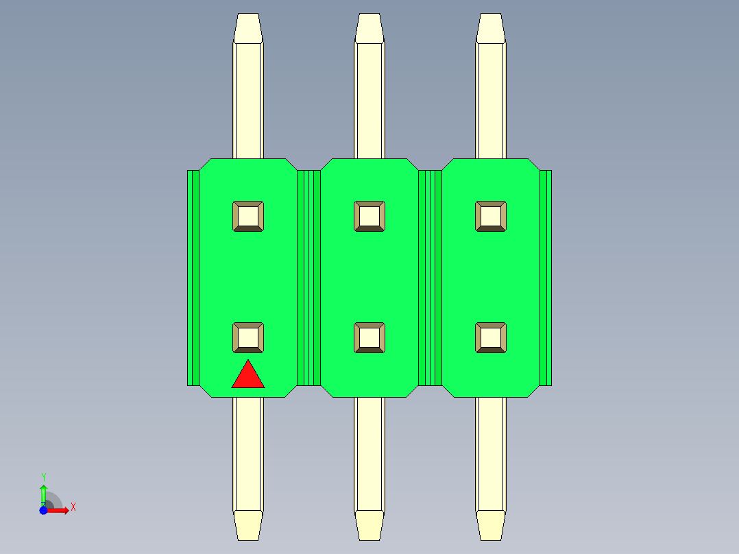 彩色公排针 100mil 2.54mm 系列-DS1022_green_06p_100mil_TypeSMT_rev1.0前视图