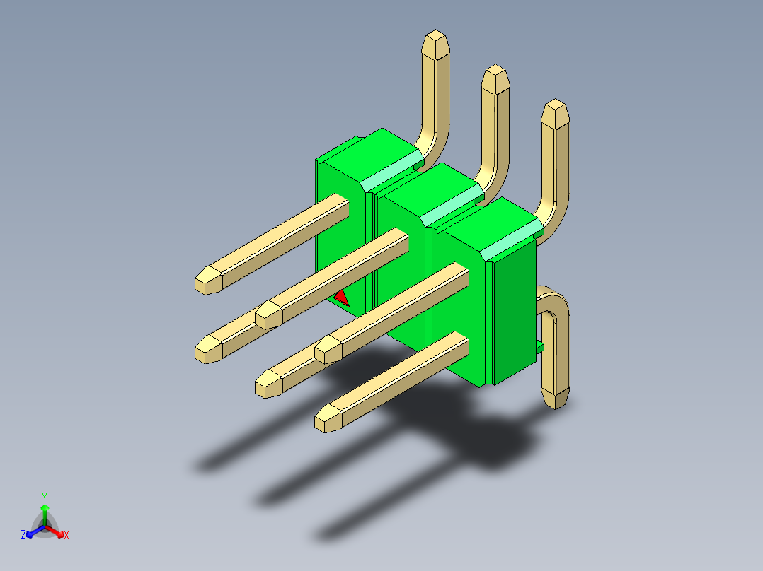 彩色公排针 100mil 2.54mm 系列-DS1022_green_06p_100mil_TypeSMT_rev1.0正等轴测图