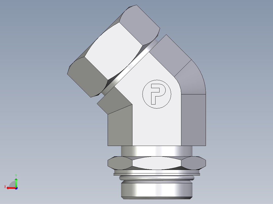 卡套式工业通用硬管接头EO_Adjustable_locknut_45_deg_elbow_VEE35LMORCF后视图