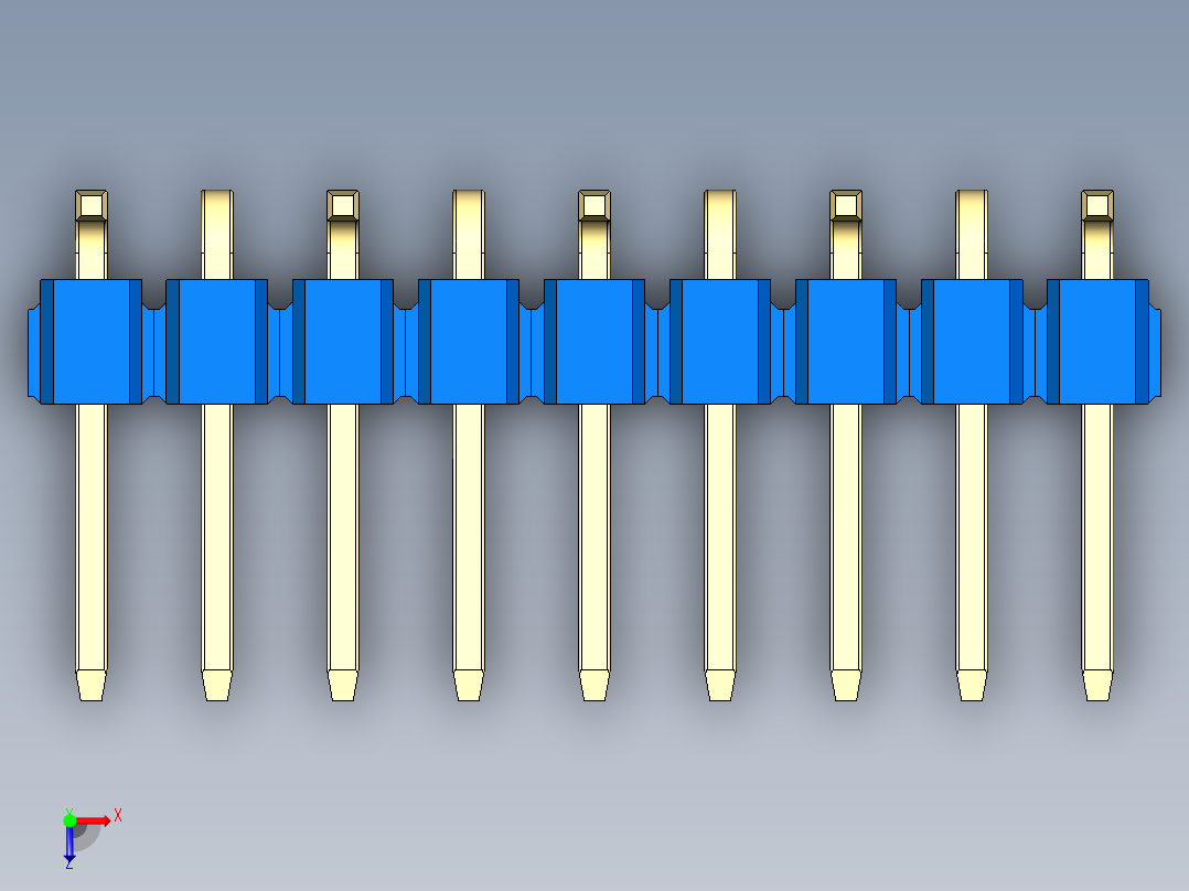 彩色公排针 100mil 2.54mm 系列-DS1022_blue_09p_100mil_Type_SMT_R1_rev1.0俯视图
