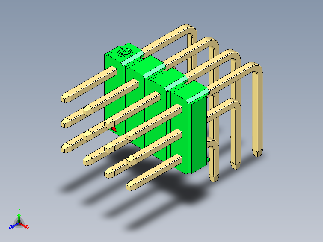 彩色公排针 100mil 2.54mm 系列-DS1022_green_3x04p_100mil_TypeD_rev1.0正等轴测图