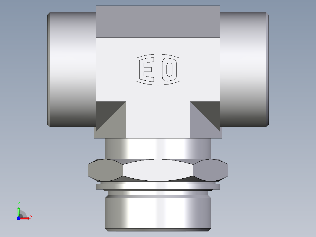 卡套式工业通用硬管接头EO_Adjustable_locknut_branch_tee_TEE38SMOMDCF前视图