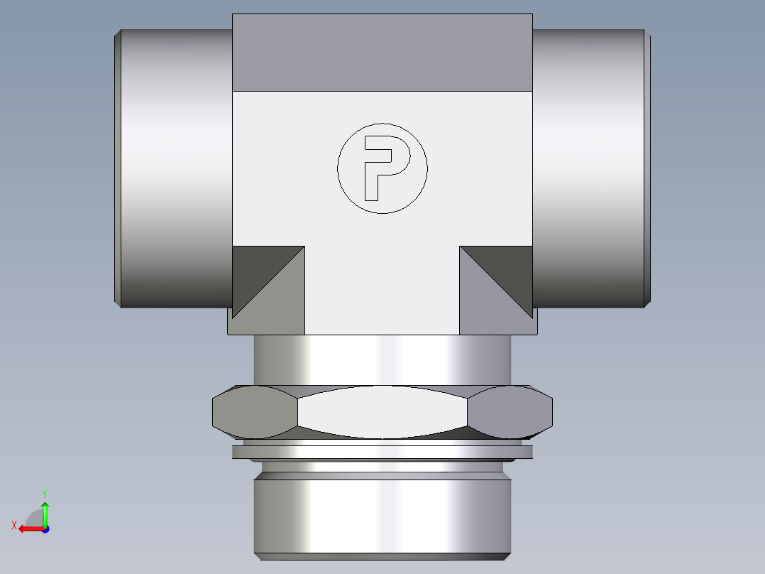 卡套式工业通用硬管接头EO_Adjustable_locknut_branch_tee_TEE38SMOMDCF后视图