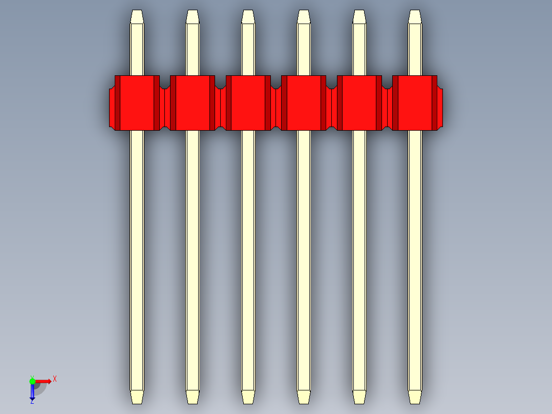 彩色公头100mil（2.54mm）系列-DS1021_red_1x06p_100mil_Type5_rev1.0俯视图