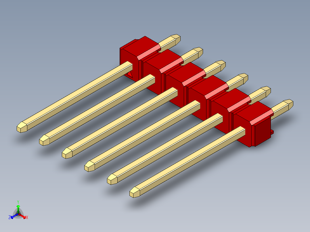 彩色公头100mil（2.54mm）系列-DS1021_red_1x06p_100mil_Type5_rev1.0正等轴测图