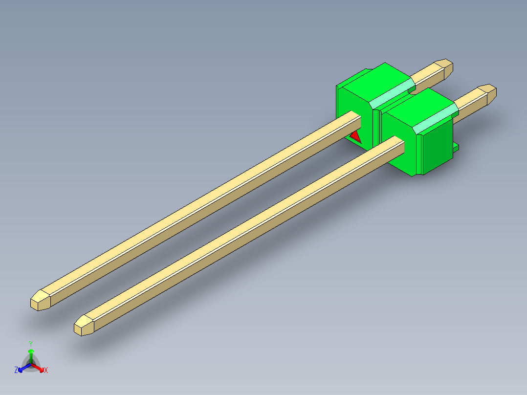 彩色公头100mil（2.54mm）系列-DS1021_green_1x02p_100mil_Type19_rev1.0正等轴测图
