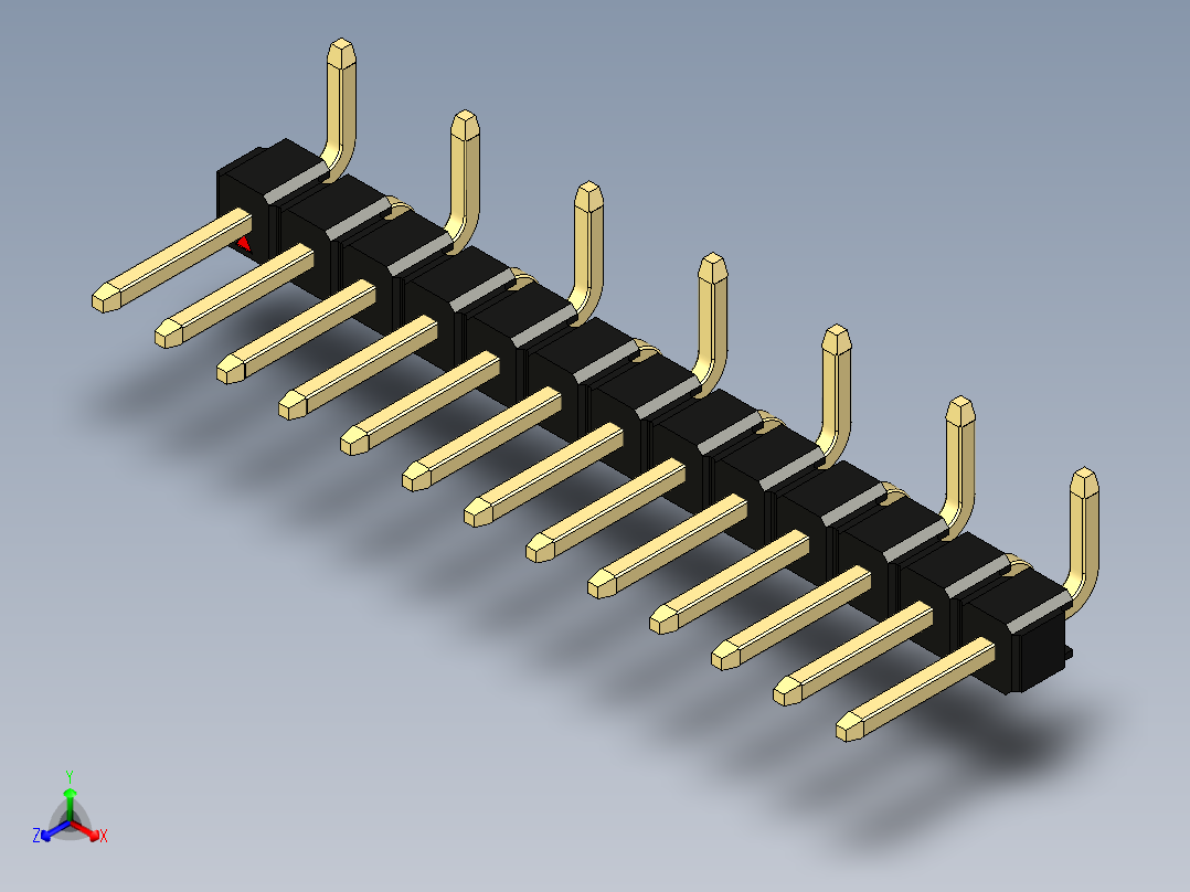 彩色公排针 100mil 2.54mm 系列-DS1022_black_13p_100mil_Type_SMT_R1_rev1.0正等轴测图