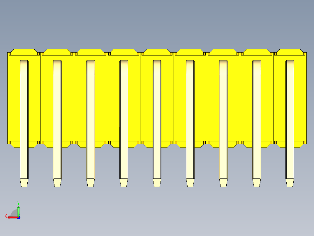 彩色公排针 100mil 2.54mm 系列-DS1022_yellow_3x09p_100mil_TypeD_rev1.0后视图