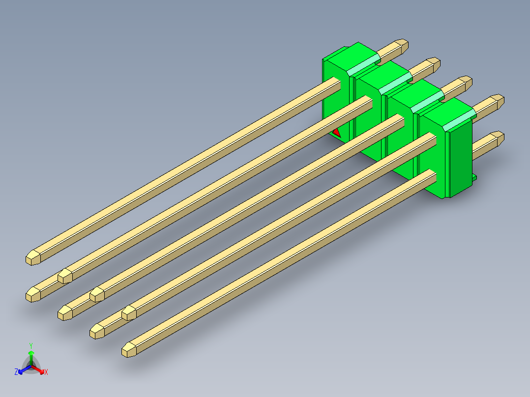 彩色公头100mil（2.54mm）系列-DS1021_green_2x04p_100mil_Type43_rev1.0正等轴测图